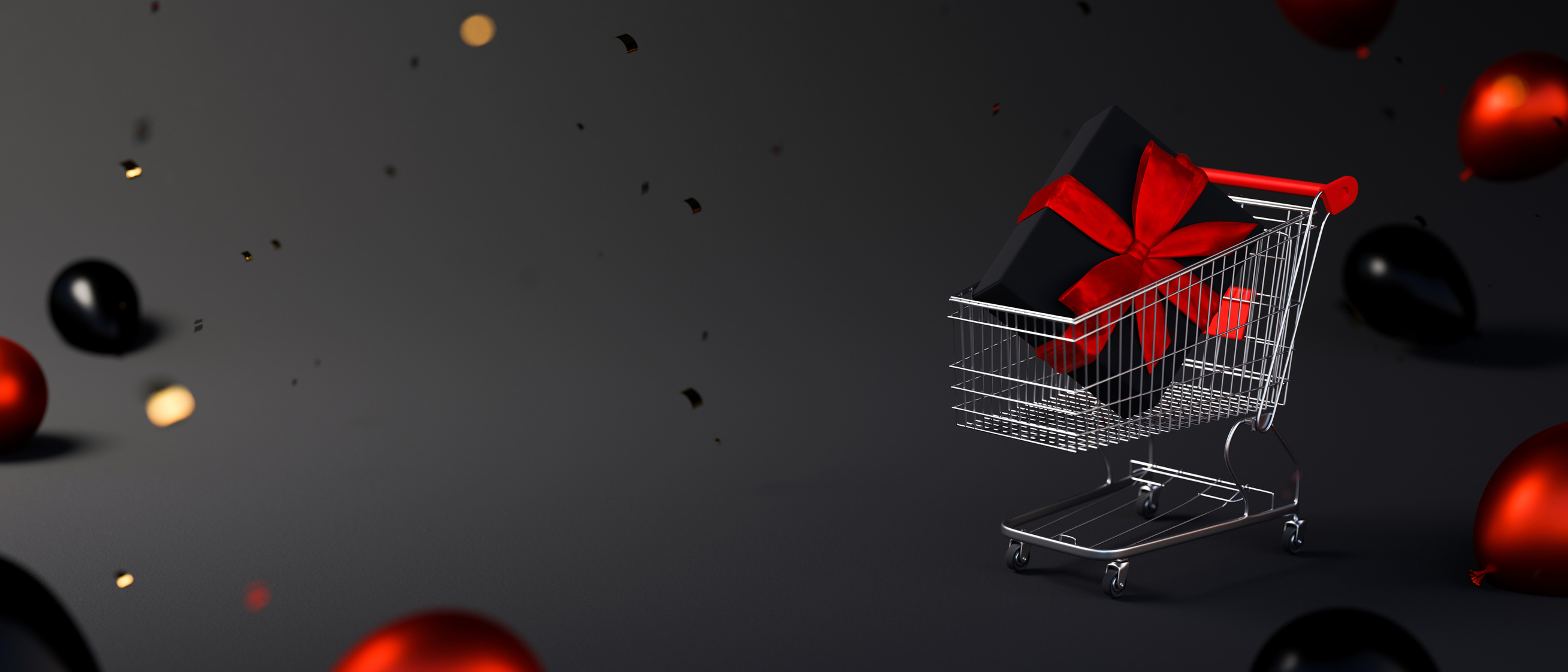 Online shopping, Black Friday graphic banner with shopping cart,